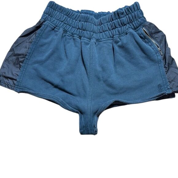 Free people movement women’s small halfway there shorts blue Terry smocked - Picture 2 of 8